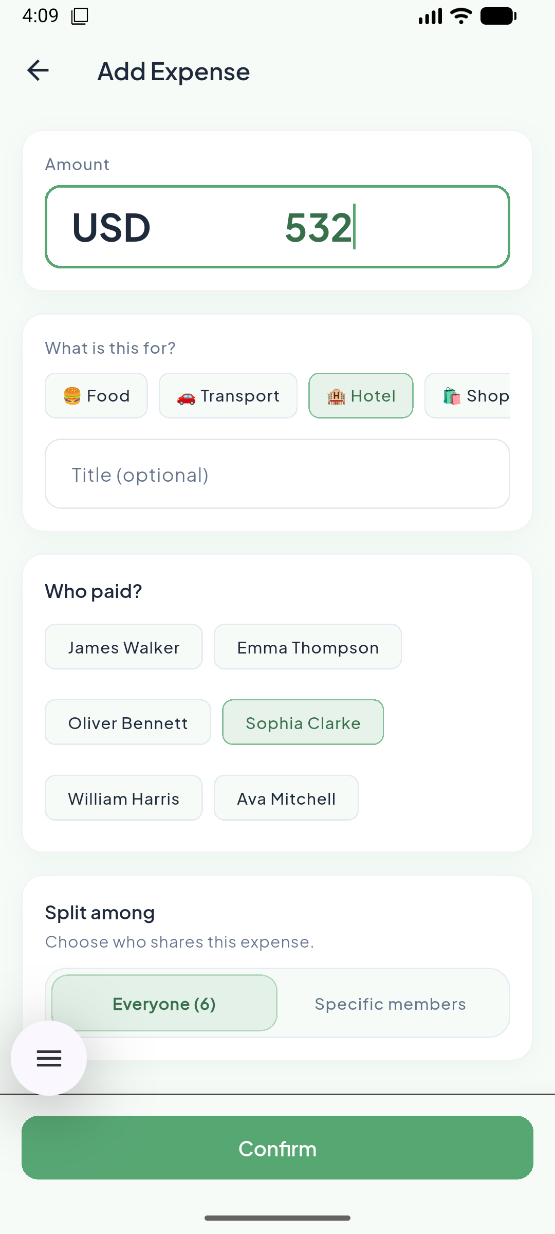 Add expense screen