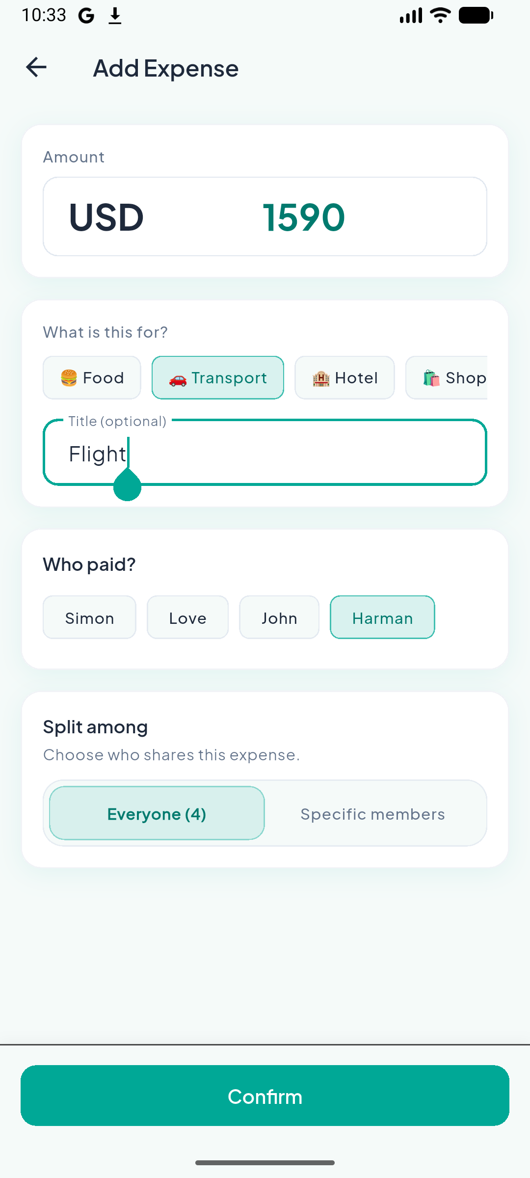 Add expense screen