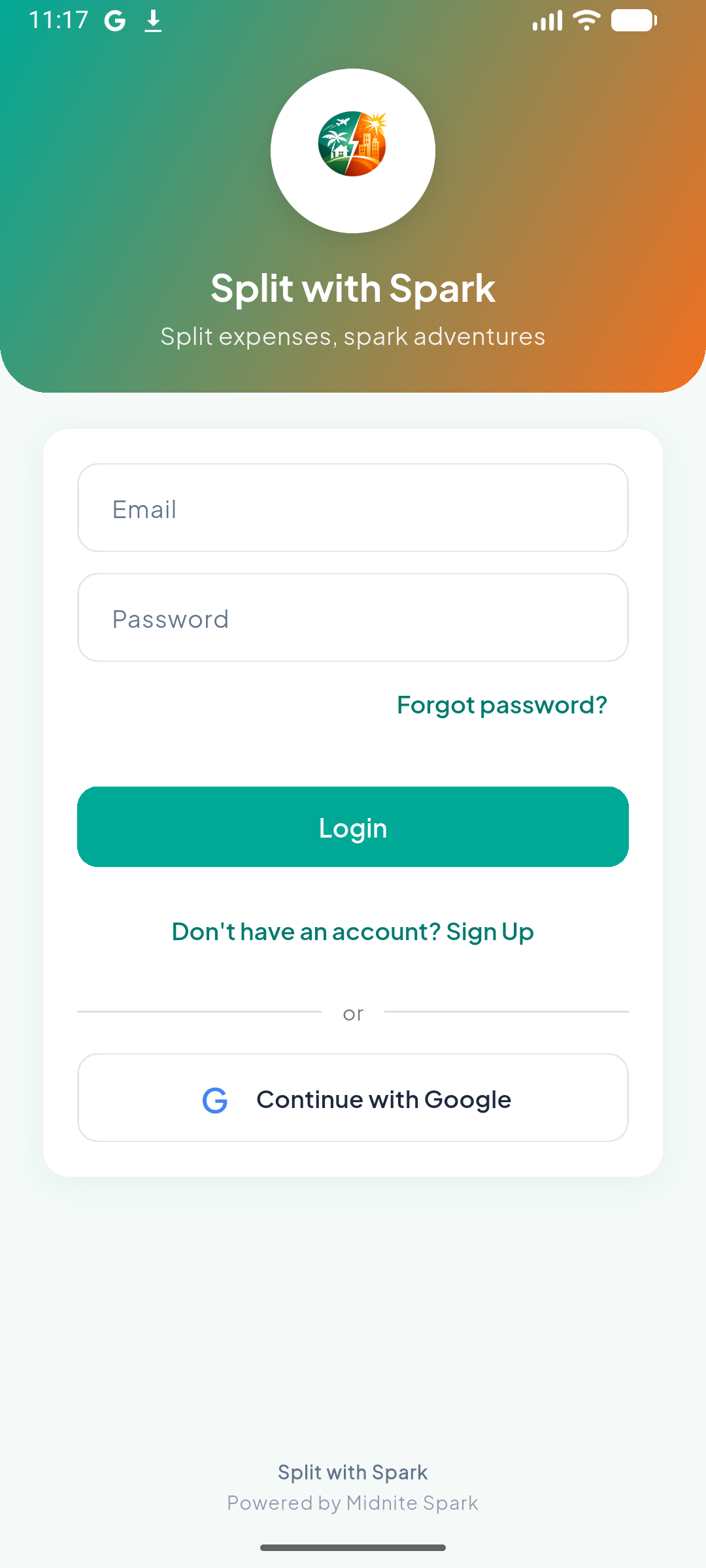 Split with Spark login screen